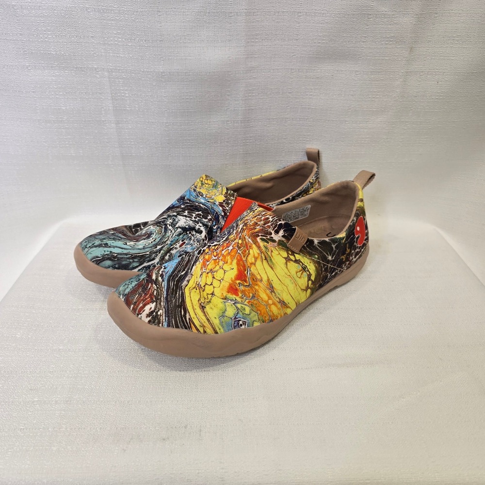 UIN Loafers Mens 10.5 Multicolor Fluid Splatter Paint Art Slip On
